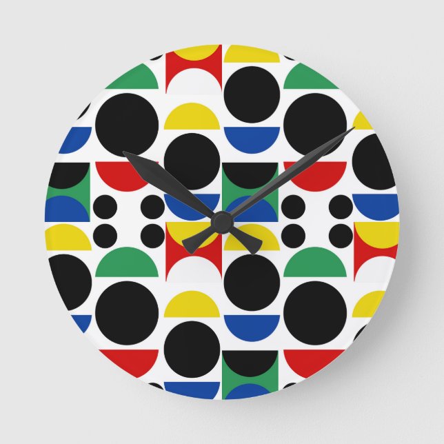 Reloj Redondo Mediano Patrón Bauhaus escandinavo de mediados del siglo (Anverso)