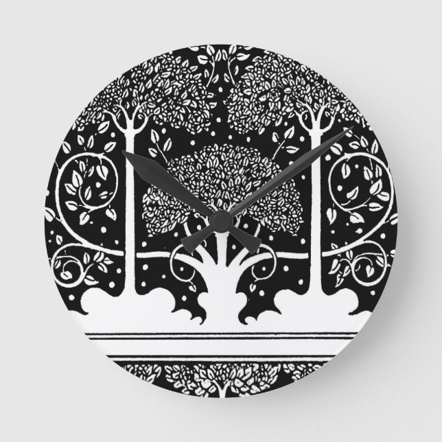 Reloj Redondo Mediano Patrón Beardsley de árbol Art Nouveau (Anverso)