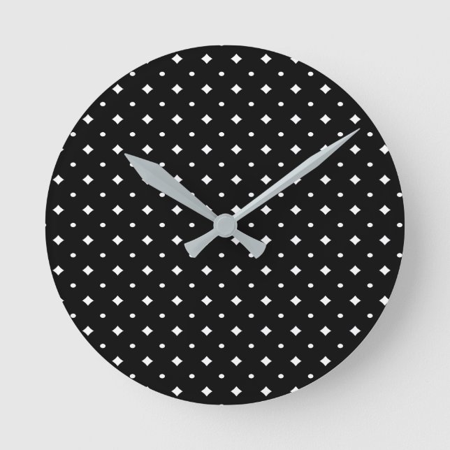 Reloj Redondo Mediano Patrón blanco y negro de bonito, simple (Anverso)