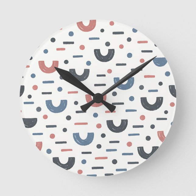 Reloj Redondo Mediano Patrón boho geométrico abstracto (Anverso)