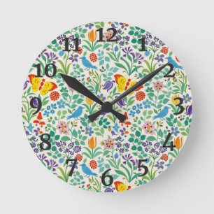 Reloj Redondo Mediano Patrón Botánico