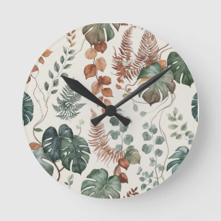 Reloj Redondo Mediano Patrón botánico boho sin fisuras Flores