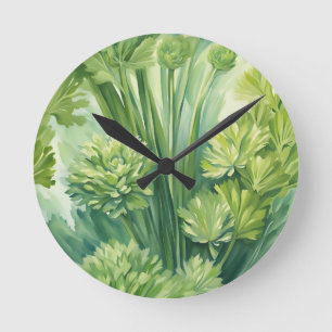 Reloj Redondo Mediano Patrón Botánico Verde Apio Lujurioso