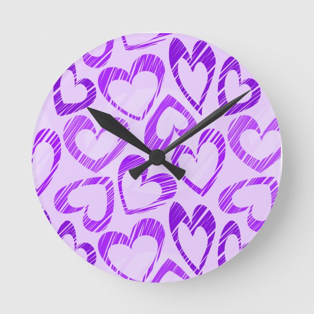 Reloj Redondo Mediano Patrón cardíaco de boceto malva de lavanda violeta (Anverso)