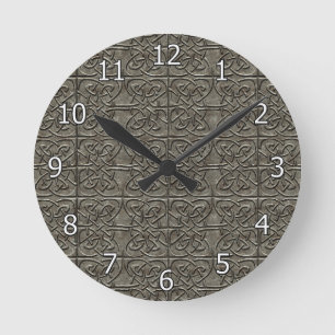 Reloj Redondo Mediano Patrón Celta De Ovalos Conectados De Piedra Esculp