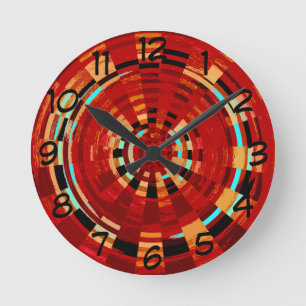 Reloj Redondo Mediano Patrón circular retro rojo negro azul amarillo ma