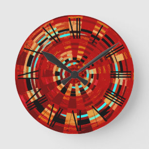 Reloj Redondo Mediano Patrón circular retro rojo negro azul amarillo ma