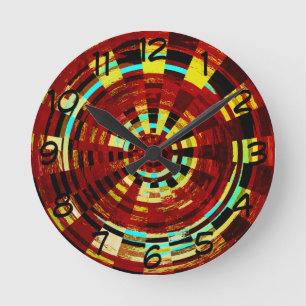 Reloj Redondo Mediano Patrón circular retro rojo negro azul amarillo mar
