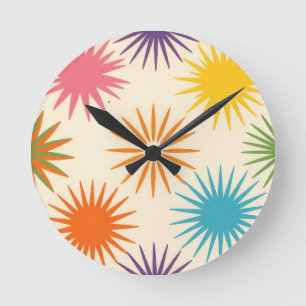 Reloj Redondo Mediano Patrón Colorido de Estallido de Estrellas de Mitad
