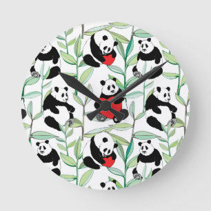 Reloj Redondo Mediano patrón con adorables pandas con corazones