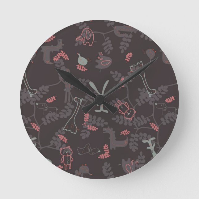 Reloj Redondo Mediano patrón con animales de bebé 1 (Anverso)