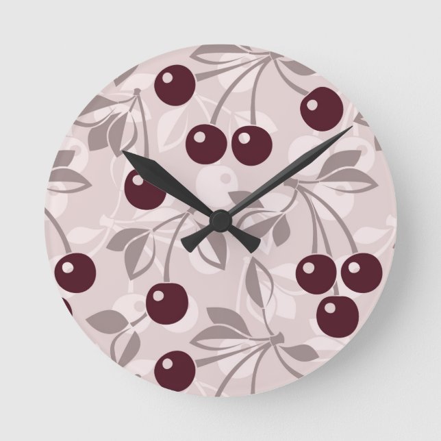 Reloj Redondo Mediano Patrón con cerezas 2 (Anverso)