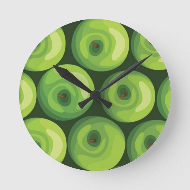 Reloj Redondo Mediano Patrón con manzanas verdes (Anverso)