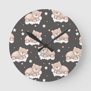 Reloj Redondo Mediano patrón con oso pequeño durmiendo