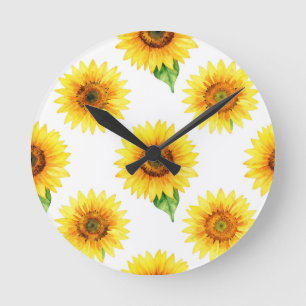 Reloj Redondo Mediano Patrón continuo de acuarela de girasol brillante