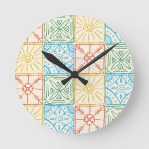 Reloj Redondo Mediano Patrón continuo de baldosas estilo Amalfi colorido