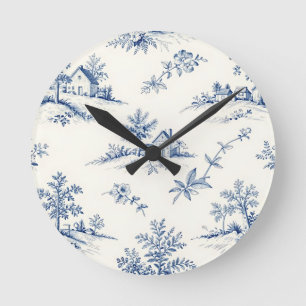 Reloj Redondo Mediano Patrón continuo de campo de Toile de Jouy