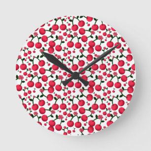 Reloj Redondo Mediano Patrón continuo de cerezas, Patrón de frutas rojas
