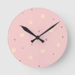 Reloj Redondo Mediano Patrón continuo de conejito y corazones dulce – Ro