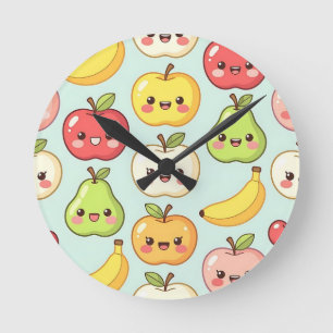 Reloj Redondo Mediano Patrón continuo de frutas Kawaii lindo dibujo anim