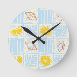 Reloj Redondo Mediano patrón continuo estilo Amalfi con limones