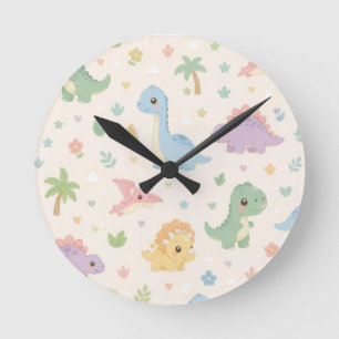 Reloj Redondo Mediano Patrón continuo pastel de dinosaurio bebé lindo pa