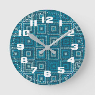 Reloj Redondo Mediano Patrón cuadrado de grano azul