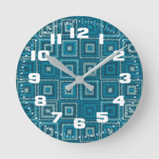 Reloj Redondo Mediano Patrón cuadrado de grano azul