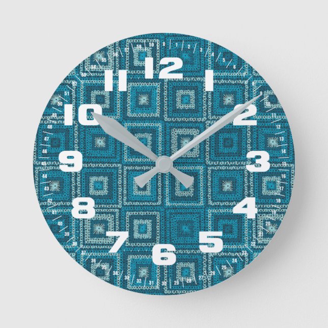 Reloj Redondo Mediano Patrón cuadrado de grano azul (Anverso)