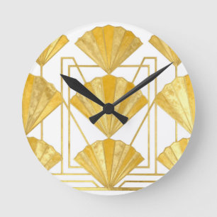 Reloj Redondo Mediano Patrón de abanico dorado Art Déco