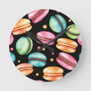 Reloj Redondo Mediano Patrón de Acuarela de Macarón Francés Colorido