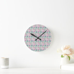Reloj Redondo Mediano Patrón de acuarela floral pastel