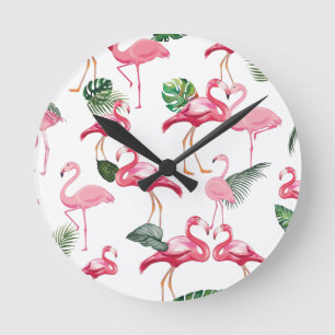 Reloj Redondo Mediano Patrón de amor de flamencos