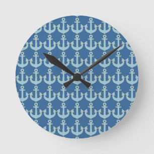 Reloj Redondo Mediano patrón de anclaje náutico de barco azul