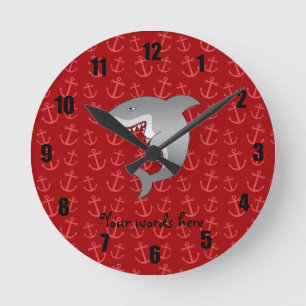 Reloj Redondo Mediano Patrón de anclas rojas de tiburón
