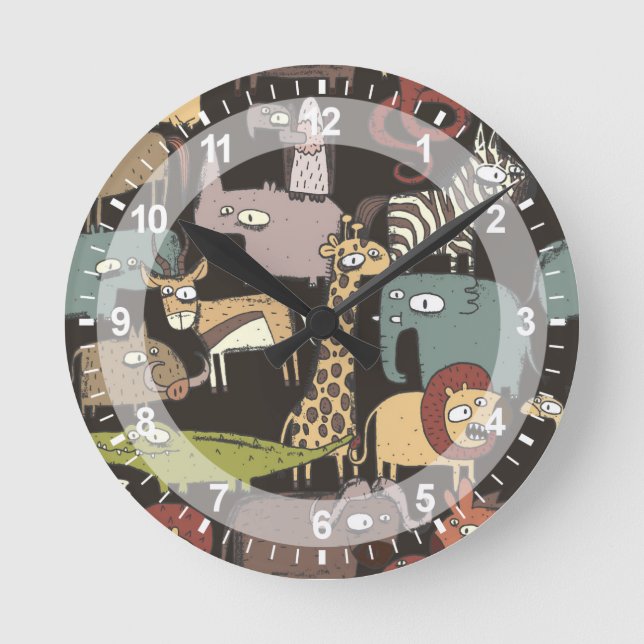Reloj Redondo Mediano Patrón de animales africanos (Anverso)