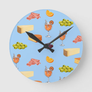 Reloj Redondo Mediano Patrón de Aperol y Queso