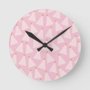 Reloj Redondo Mediano Patrón de árbol de Navidad rosa