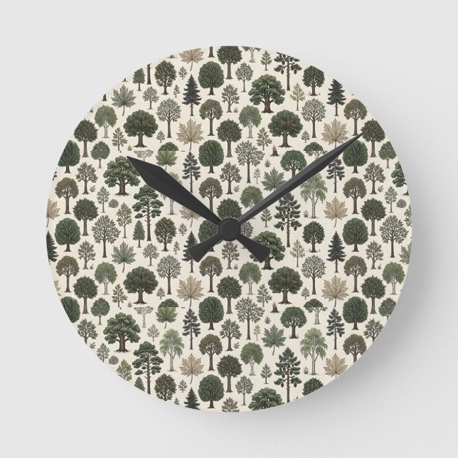 Reloj Redondo Mediano Patrón de Árboles (Anverso)