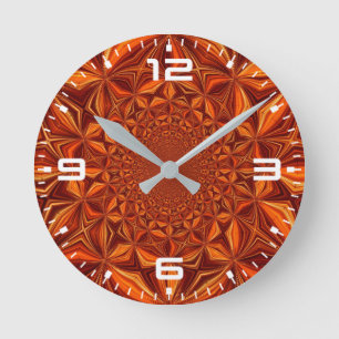Reloj Redondo Mediano Patrón de arte digital caleidoscópico rojo-67546