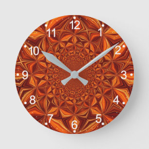 Reloj Redondo Mediano Patrón de arte digital caleidoscópico rojo-67546
