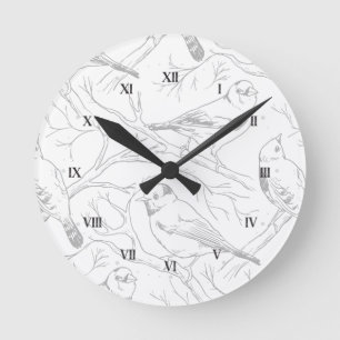 Reloj Redondo Mediano Patrón de arte lineal de aves norteamericanas mini