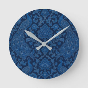 Reloj Redondo Mediano Patrón de azul pavo real profundo persa de lujo