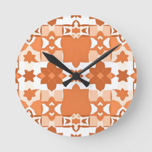 Reloj Redondo Mediano Patrón de azulejos marroquíes de terracota