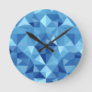Reloj Redondo Mediano Patrón de baldosas de mosaico geométrico azul