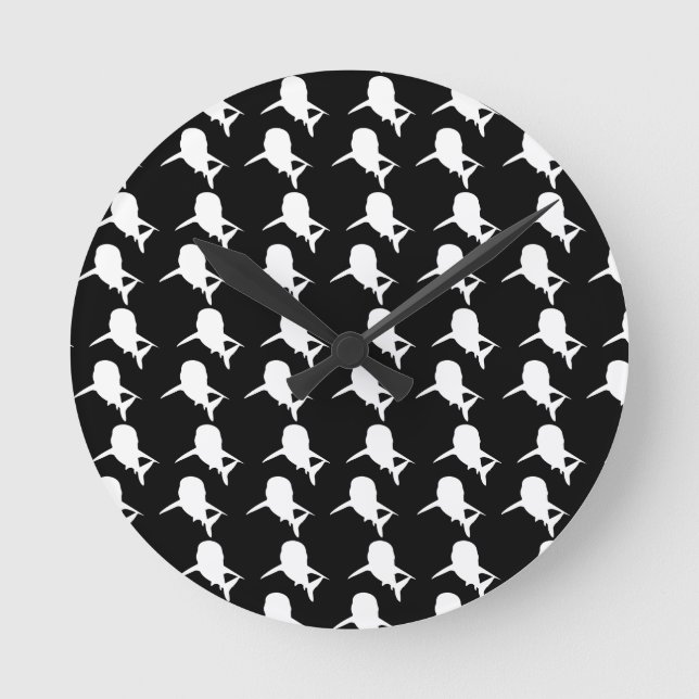 Reloj Redondo Mediano Patrón de ballena de tiburón de la Sombra negra y  (Anverso)