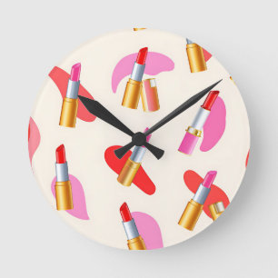 Reloj Redondo Mediano Patrón de belleza de lápiz labial juguetón