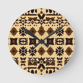 Reloj Redondo Mediano Patrón de bloque tribal caribeño - Marrón terroso