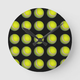Reloj Redondo Mediano Patrón de bola de tenis negro amarillo,