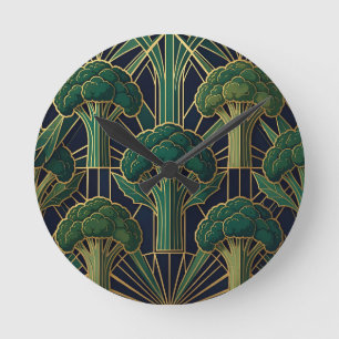 Reloj Redondo Mediano Patrón de brócoli Art Deco